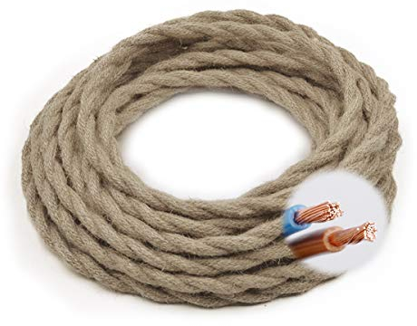 Cavo in tessuto per lampada, cavo di alimentazione 10 m, 2 fili, 0,75 mm², in lino, cavo elettrico rivestito in tessuto