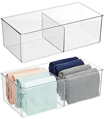 mDesign Aufbewahrungsbox mit 2 Fächern – praktische Schrankbox für das Schlafzimmer – idealer Organizer für Kleidung und Accessoires aus BPA-freiem Kunststoff – 2er-Set – durchsichtig