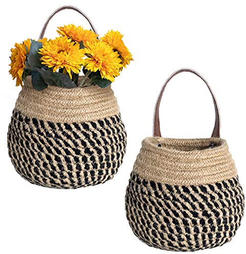 Hängekörbe zum Aufhängen an der Wand, 2er-Pack, Jute, gewebte Hängekörbe zum Organisieren, kleine gewebte Körbe zur Aufbewahrung, Blumenpflanzen, geflochtene Körbe für Baby- und Kinderzimmer.