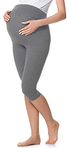 Be Mammy Leggings de maternité en Coton 3/4 Courts Confortables et Opaques 3/4 Pantacourt Pantalon Grossesse Maternité BE20-229 (Melange Moyen L)