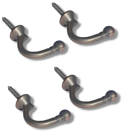 SISI UK® 4 Pack Curtain Tie back Hooks U Ball End Curtain Holdbacks Heavy Duty Curtain Tie Band Rope Hook Door Wall Clothes Coat Hangers Hooks (Gun Metal)