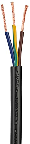 Birsppy Electrical Wire 3 Core Round Black Flex Flexible Cable 3 x 0.75 mm² Power Cable Twin and Earth Cable - 1.5 metre Cut Length