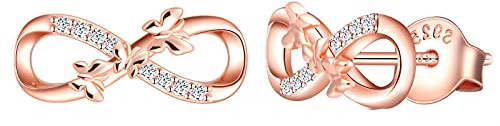 INFINIONLY Damen Mädchen Schmetterling Ketten Armbänder und Ohrring 925 Silber Schmuck-Sets mit Zirkonia Unendlichkeits Symbol Halsketten Anhänger Ohrring Armbänder, Rosegold