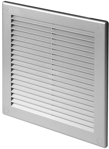 Silver Louvred Wall Vent Grille with Flyscreen and Screw Caps, 300 x 300 mm, Air Ventilation Duct Cover with Anti-Insect Mesh and Flat Back, Tough and Durable ABS Plastic