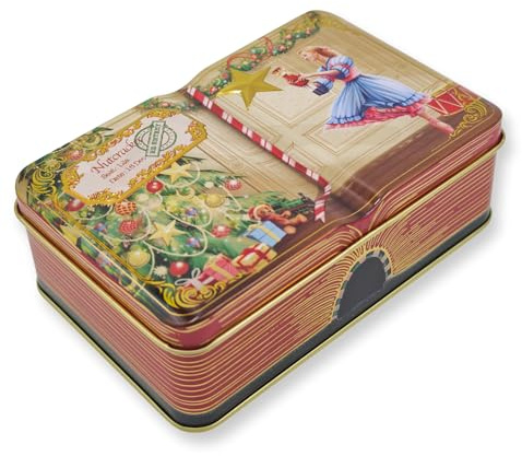 MediMuc Nostalgische Buchdose Nutcracker - kleine Aufbewahrungsdose, Keksdose, Blechdose - lebensmittelecht - Vol. 0,67l - Maße: 14,5 x 9,3 x 5,0 cm