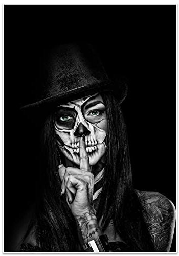 wandmotiv24 Poster als Wanddeko, Größe 100x70cm, Model mit Totenkopf Makeup, Schminke, Grüne Augen, Frau, Moderne Wanddeko, Wandbilder, Deko, Bild M0068