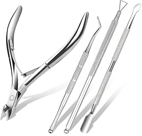 ACWOO Taglia Cuticole Professionale, 4 Pezzi Tronchesi per Cuticole, Tronchese Unghie Acciaio Inox per Unghie Incarnite Spesse Dure, Kit di Strumenti per Manicure con Spingi Cuticole (d'argento)