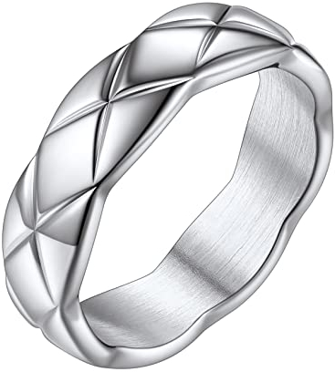 FOCALOOK Edelstahl Ehering für Damen Herren 6mm breit X-Kreuz Design Band Ring Trauring Verlobungsring Partnerring Modeschmuck für Hochzeit Jahrestag Größe 54 (17.2)