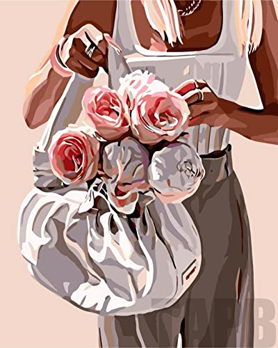 Zdklfm69 Malen nach Zahlen Ölgemälde nach Zahlen Abstrakte Blumenmädchen Portrait DIY Handgemalte Auf Leinwand Ölbilder Nach Zahlen Wanddekor Geschenk 40x50cm