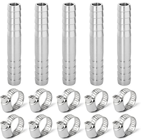 ERGAOBOY 5 pièces 6mm en acier inoxydable raccord de tuyau droit, 2 voies I en forme de SUS 304 raccord de tuyau avec 4 pinces