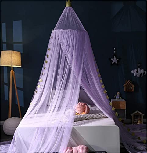Betthimmel Baumwolle Moskitonetz Moskitonetz Schlafzimmer Rosa Runde Kuppel Baldachin mit Krone & Stern Banner & Stern Lichterkette Kinder Moskitonetz Kinderzelt Bett Vorhang Geeignet für Jungen