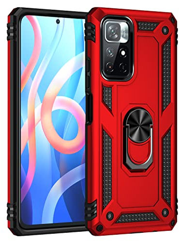 Max Power Digital Funda para móvil Xiaomi Poco M4 Pro 5G con Anillo Giratorio 360 Metálico Imán Carcasa Magnética Rígida Antigolpes Resistente Soporte Bumper Case (Xiaomi Poco M4 Pro 5G, Rojo)