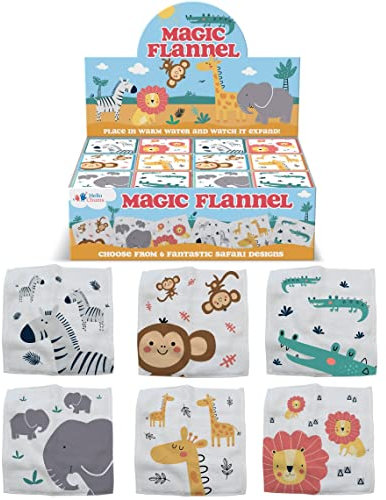 Hello Chums Wash Cloth - Safari Animal Magic Flannel, Face Cloths Flannels Cotton - Fun Designs for Children, Baby, Kids - 6 Unique Designs (1 Supplied At Random)