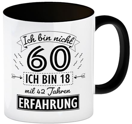 Witziger Kaffeebecher Schwarz für den 60. Geburtstag mit Motiv: Erfahrung