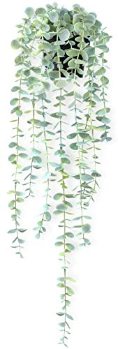 HOFMEFY Plantas Artificiales Colgantes de eucalipto en Maceta de plástico para estantes montados en la Pared, decoración del hogar, 1 Unidad de 23 Pulgadas