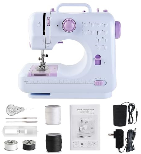 JUCVNB Mini máquina de coser para principiantes y niños, máquinas de coser con costura inversa y 12 puntadas integradas, máquina de coser portátil