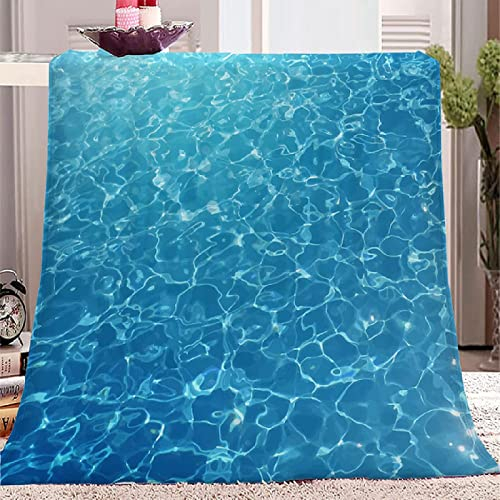 Kuscheldecke Flauschig Flanell 80x150 cm Blau, 3D Drucken Wassermuster Decke Fleecedecke für Kinder Erwachsene, Ozean Weich Decken Mikrofaser Wohndecke Tagesdecke Decke Sofa & Bett