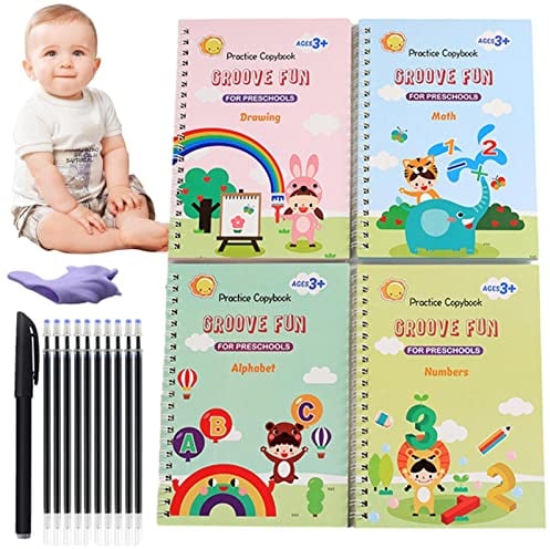 GIMOCOOL Deutsch Magisches Heft, Magisches übungsheft, Groove Calligraphy Wiederverwendbares Handschrift Nachziehen für Kinder Kalligraphie Zahlen Zeichnung Buchstaben Schreiben