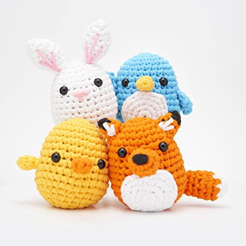 The Woobles 4-teiliges Häkelset für Anfänger (Pinguin, Küken, Fuchs und Hase) mit Easy Peasy Garn – All-in-One Strickset – Häkelset mit Schritt-für-Schritt-Video-Tutorials