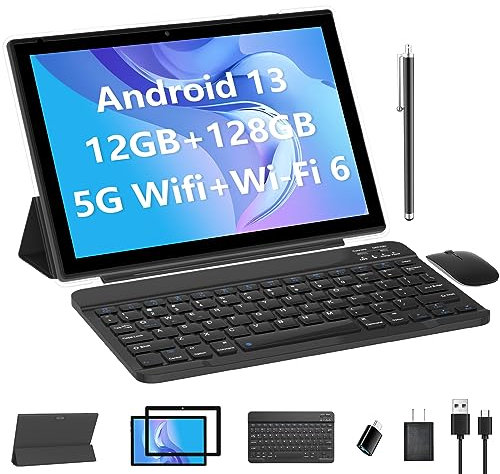 Tableta de 10 pulgadas con teclado Android 15 (NO GO) Tableta 2 en 1, 18 GB de RAM, 128 GB, soporta tabletas de expansión de 2 TB, incluye funda, lápiz capacitivo de 6000 mAh, batería de 2 MP+8 MP