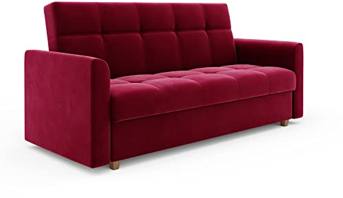 ALTDECOR Wohnzimmer Couch mit Schlaffunktion, Polstercouch rückenecht gepolstert, ideal als Gästebett - LENTI - 215x85x88 cm Rot