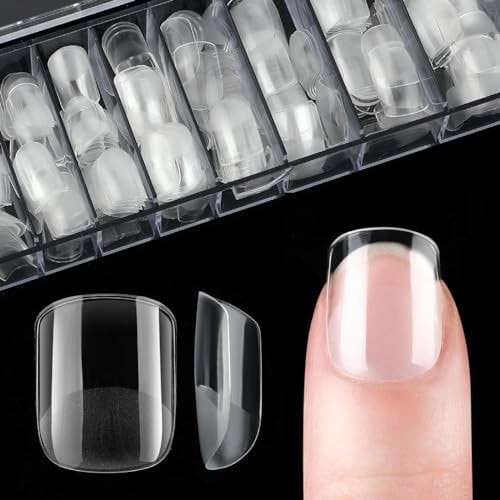 cobee Mini Short Nail Tips, 504pcs PMMA Resin False Press on Nails Clear Soft Gel Full Cover Fake Nail Tips Half Matte Pre-Etched for Women Nail Salon or Home DIY Extensions, 12 Sizes(Short Square)
