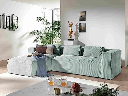 Lisa Design Stella – Ecksofa – Cordsamt – 4-Sitzer – moderner Stil – Links Blau