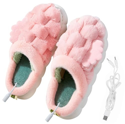 Yanmucy USB Heizung Hausschuhe Unisex Plüsch Fusswärmer für Frauen mit Flügeln Fußwärmer Elektrisch Beheizte hausschuhe damen herren Männer Fußwärmer Heizung Hausschuhe (290cm, Rosa)