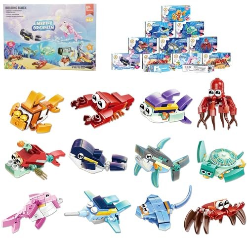 Afufu Mitgebsel Kindergeburtstag Gastgeschenke, 12 Pack Mini Bausteine Tiere Konstruktionsspielzeug, Baustein Spielzeug Ostergeschenke Geburtstag Party Geschenke Kinder 4-12 Jahre Mädchen und Jungen