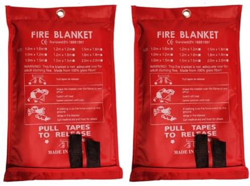 SRMAN Notfall-Feuerdecke, Feuerlöschdecke, Feuerlöschdecke für Küche, Grill, Kamin (100 x 100 cm), einfach zu bedienen, 2 Stück