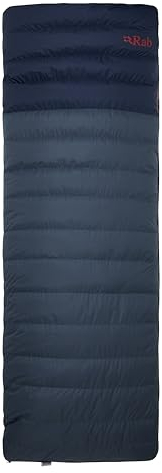 Rab Outpost 500 Daunenschlafsack, isoliert, rechteckig, für Camping und Rucksackreisen, Tempest Blue/Orion Blue, normaler Reißverschluss rechts