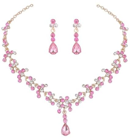 Carufin Braut Hochzeit Kristall Halskette Ohrring Set Braut Halsketten Schmuck Zubehör für Frauen und Mädchen