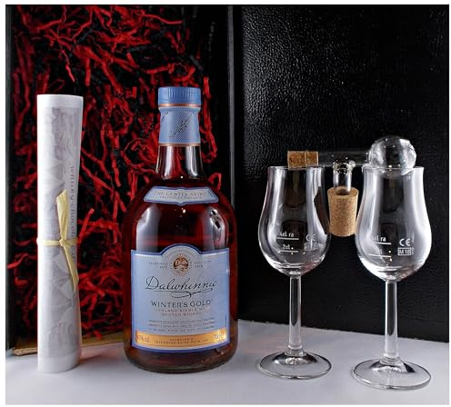 Dalwhinnie Winters Gold scotch Single Malt Whisky + Glaskugelportionierer + 2 Bugatti Gläser im Geschenk Karton Männergeschenke Whisky Genießer Set