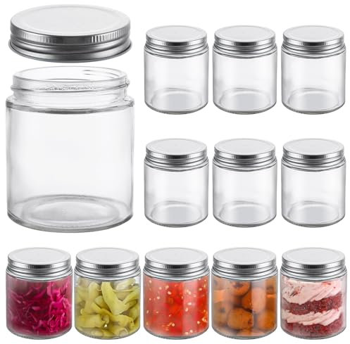 AHAQU 12PCS Mason Jars with Lids, 250ml/8oz Wide Mouth Canning Jars, Glass Regular Mouth Mason Jars, Small Airtight Glass Jars for Jam, Honey, Preserves, Overnight Oats