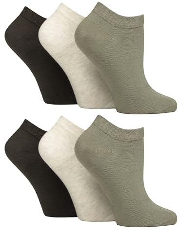 Gentle Grip 6 Paires Femme Chaussettes Courtes Diabétiques Chaussettes Basses Sans Elastique et Couture pour Pieds Gonflés (37-42, Kaki/Forêt/Crème/Gris)