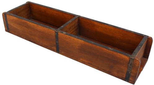 XXL Ziegelform Blumenkasten 2 Fächer Holzkiste Bad Küche - Vintage Holzkasten rechteckig Pflanztopf Fensterbank Deko Aufbewahrung Ordnungs Box - Ziegelkiste Landhausstil aus Holz innen 57 x 15 cm