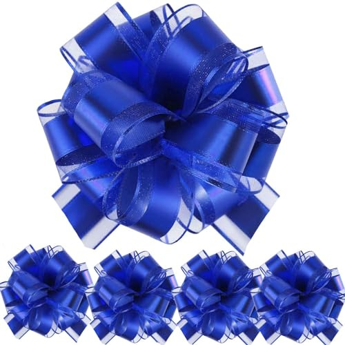 We Moment Zone Lot de 5 Nœuds à Tirer en Ruban, Grands Nœuds Rubans pour Cadeaux Paniers Arrangements Voitures de Mariage Anniversaire Décorations de Fête - Bleu