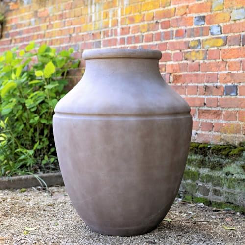 Primrose H90cm Brown Cement Round Planter Large Garden Patio Flower Pot Urn