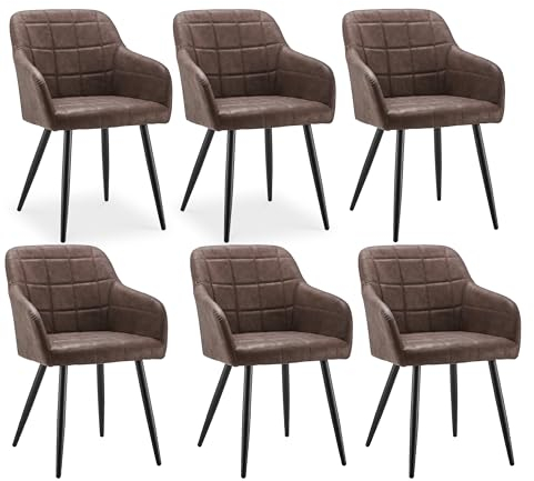 CLIPOP Esszimmerstühle 6er Set Stühle mit Armlehne, Kunstleder Bezug, Esszimmerstuhl Küchenstuhl Polsterstuhl, Stühle für Esszimmer (Kunstleder Braun, 6er Set)