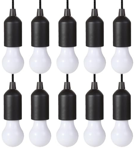 LED Pull Cord Light Bulb, Black LED Bulb Light Hanging Pull Cord Lamp Battery Operated, Portable Night Light for Party, Weddings, Festivals Lighting, Camping, Room Decoration
