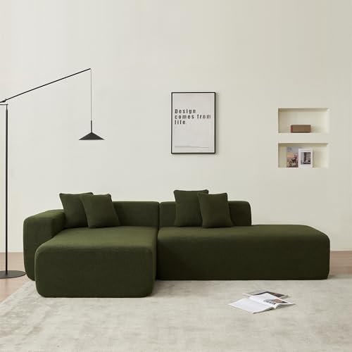 VASOENY 268 X 153 cm L-Geformte Sofa, Sherpa Stoff Ecksofa, 3-Sitz Moderne Gepolsterte Couch Mit 4-Kissen Linke Hand Lounge für Wohnzimmer, Büro