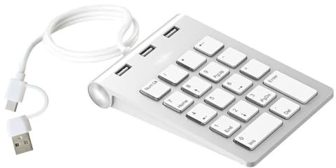 Yominerr Mini teclado numérico de 18 teclas, teclado numérico de 3 puertos, tipo C/USB Hub para ordenador portátil, ordenador de sobremesa