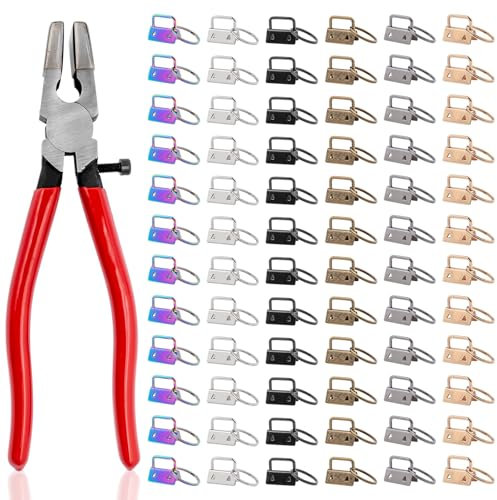 73 Sets 1 inch Key Fob Hardware, 6 Colors Lanyard Keychain Hardware & Key Fob Pliers Tools for Making Keychain and Wristlet Clamp Hardware Supplies