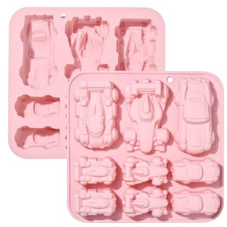 Stiesy 2Pcs 9 Cavity Car Silicone Moulds Reusable Silicone 3D Car Shaped Fondant Cake Mould Vehicle Chocolate Molds for DIY Candy Baking Ice Pudding Soap Creative Handicrafts