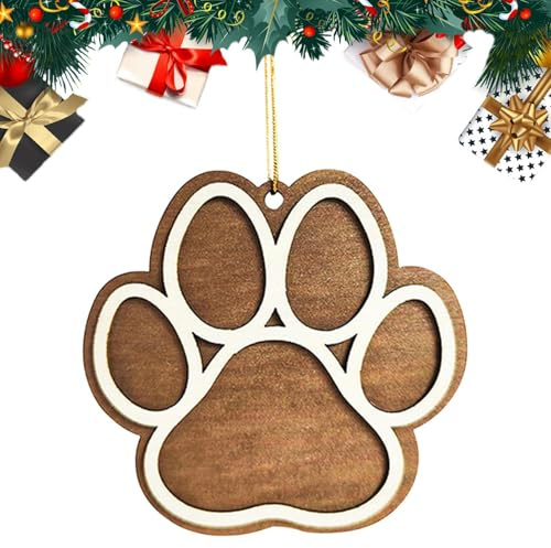 de Pata de árbol de Navidad – Colgante de Pata de decoración estacional, Huella de Pata de Mascota grabada en Madera | Regalo para Adorno de Recuerdo de Perro, pequeñas Garras de