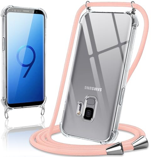 Coiwxmoi Coque avec Cordon pour Samsung Galaxy S9 5.8,Collier Réglable Téléphone Étui Portable Lanyard Case Transparent Ultra Souple Silicone TPU Housse Antichoc Protection Cover,Or Rose