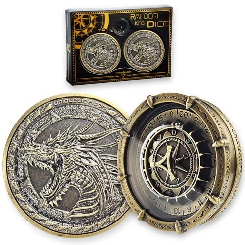 Random King Würfel-Set (2 Stück) 7-in-2 Metall-Roulette-Würfel, Spinner mit Geschenkbox für DND-Golbin-Kollektion, Dungeons and Dragons und Tischspiel, Rotkupfer (02 Drachenmessing)