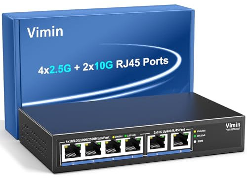Switch Ethernet non gestito da 10 Gb con 4 porte Base-T da 2,5 G, 2 porte RJ45, switch di rete Base-T da 2,5 Gb, capacità di 60 Gbps, switch multiGigabit per desktop/montaggio a parete per NAS, PC