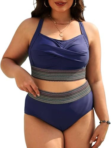CheChury Bikini-Set GroßE GrößEn Damen Bauchweg Bademode Twist-Kreuz Push Up Bikini Oberteil Sexy Swimsuit High Waist Badehose Weiche Bauchkontrolle BadeanzüGe Curvy Strandmode Urlaub Beachwear