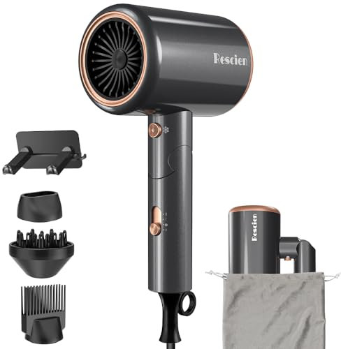 Haartrockner Ionen 2400W Rescien mit Reisebeutel & Halter, [2025 Neu] Föhn Fön Schnelltrocknen [leicht & kompakt], Profi Reisefön Heiß-/Kalttaste, 3 Heiz,3 Geschwindigkeiten/Haarföhn mit 3 Aufsätze
